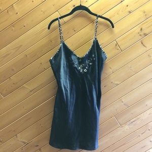 Sexy chemise / slip black with animal print trim